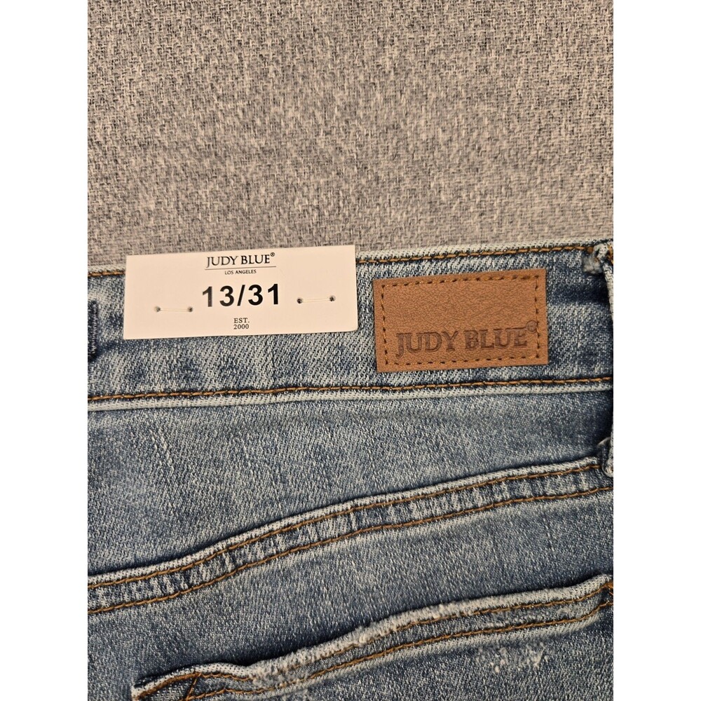 Judy Blue High Waist Control Top Skinny Jeans Medium Blue Distressed Size 13/31 - Picture 6 of 9